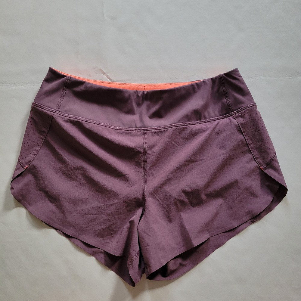 Athleta Run With It 3" Short Purple Coral Zipper Pocket Womans Size Small